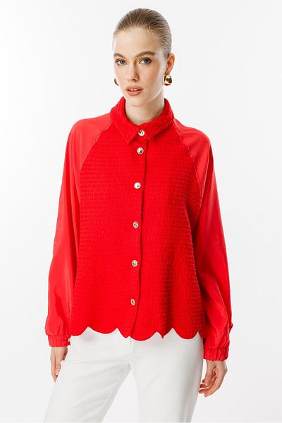 Ghisa Parachute Fabric Mixed Jacket Red