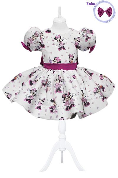Mashotrend Minnie Mouse Puffy Balloon Sleeves Organza Evening Dress - Minnie Girl Dress - Kids Evening Dress Kids Dress