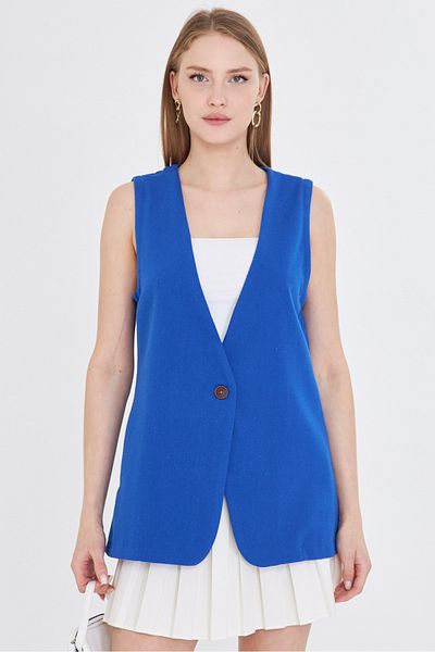 armonika Women's Saks V-Neck Single Button Oversize Vest Arm-25Y 001036