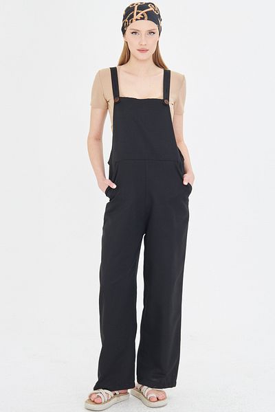 armonika Women's Black Pocket Wide Leg Gardener Overalls Arm-25Y 001043