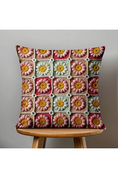 Filamente A Pair of Sided Digital Printing Throw Pillow Cover with Numbers and Knitted Motif