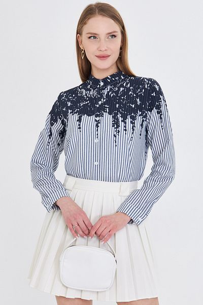 armonika Women's Smoked Judge Collar Patterned Shirt Arm-25Y 001013