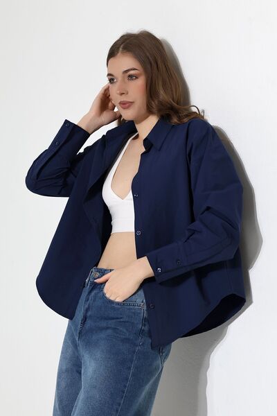 Lingeretta Uzun Kol Gömlek Oversize Uzun Rahat Kesim Tunik Kadın Gömlek