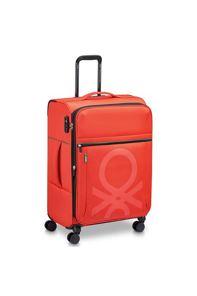 United Colors of Benetton Color Block Softside 69cm 4 Double Wheel Expandable Check-In Luggage Trolley Red