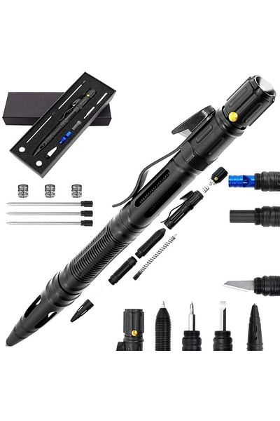Depox Pix tactic IdeallStore®, Commando Corps, multifuncțional, aluminiu, 15,5 cm, negru