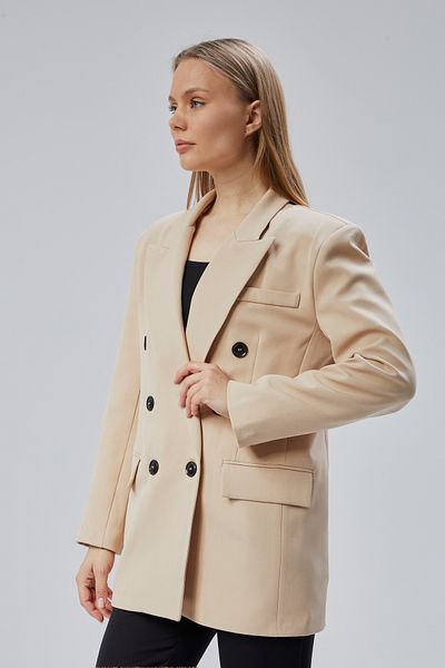 Bolivente Μπεζ Oversize Διπλό Πέτο Μπλέιζερ με επένδυση