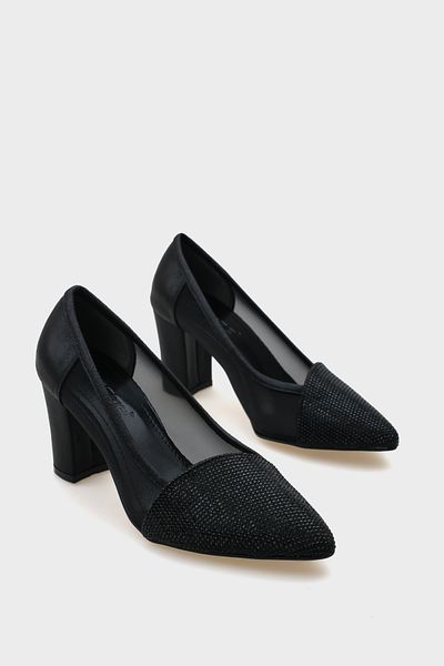 Capone Outfitters Nora Damen-Schuhe mit spitzem Zehenbereich, Mesh und Stein, mittlerer Absatz