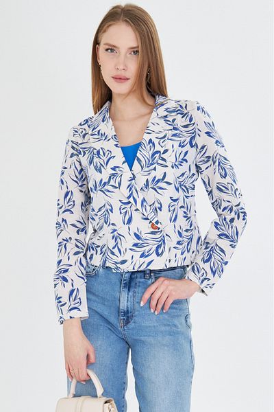 armonika Jachetă de damă, albastru închis, cu guler dublu, cu model ARM-24Y 001058