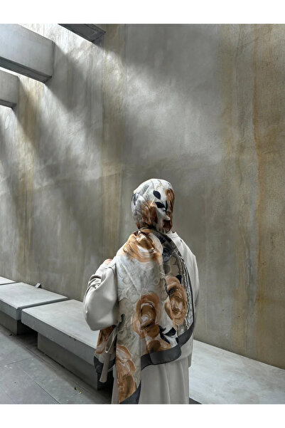 Qalortex Scarf Şal din bumbac cu model trandafir-VERDE MOLD