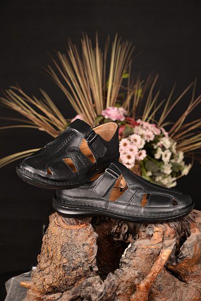 JAMES FRANCO Men's Inside and Outside Genuine Leather Velcro Summer Holes Men's Shoes Full Orthopedic Massage Insole