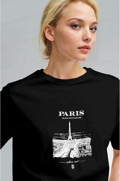 Millionaire Women's Black Paris Regular Fit Regular Fit T-Shirt