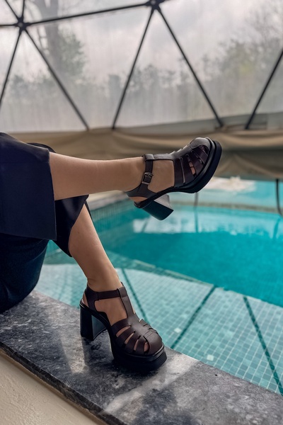 SHOEBELLAS Lalli Bitter Brown Lattice Detailed Women's Sandals