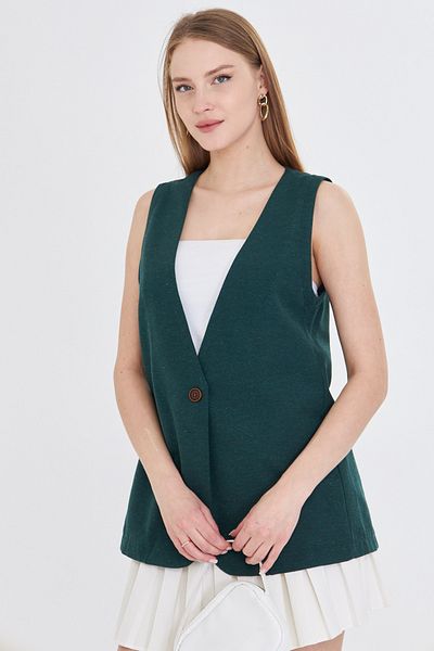 armonika Women's Emerald V-Neck Single Button Oversize Vest Arm-25Y 001036