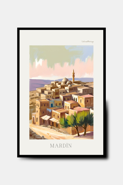 PİTAYA Mardin Poster - Çerçevesiz Tasarım Tarihi Poster Yağlı Boya Midyat Tab...