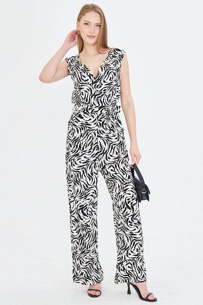armonika Women's Ecru Double Breasted Collar - Shoulder Elastic and Light Back Long Jumpsuit
