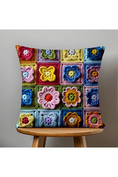 Filamente A Pair of Sided Digital Printing Throw Pillow Cover with Numbers and Knitted Motif