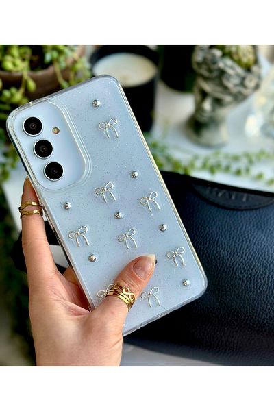 Go Aksesuar جراب سيليكون بتصميم فيونكة صغيرة ثلاثية الأبعاد متوافق مع هاتف Galaxy A35 مع لعبة