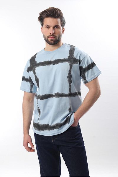 Madmext Baby Blue Crew Neck με στάμπα Basic ανδρικό T-shirt E7109