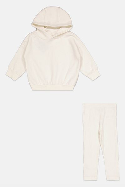 Fudo Toddlers Girl 2 Pcs Brand Logo Sweatshirt And Sweatpants Set, Cream