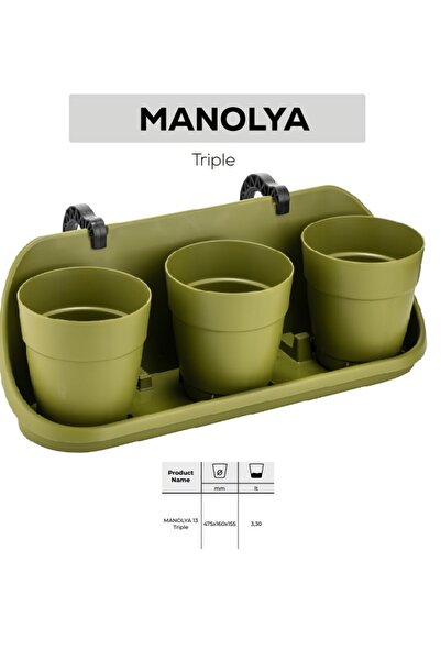 Bulutlife Manolya 13 Triple Saksı Balkon Saksısı 475x160x155 mm 3,30 lt YEŞİL