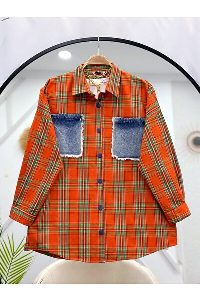 YEDİLALE قميص رياضي فضفاض منقوش بجيوب من الدنيم [السعر يشمل القميص فقط]