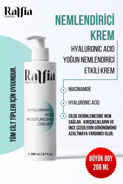 Raffia Cosmetics Hyaluronic Asit Krem 200ml Yoğun Nemlendirici ve Besleyici C...