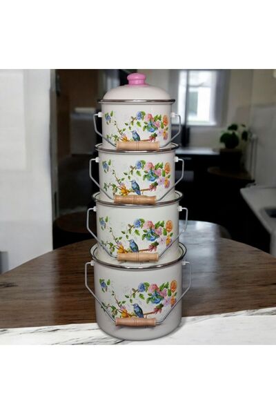 emaye market Enamel Copper Yogurt Pulses Container Set 16-18-20-22 cm