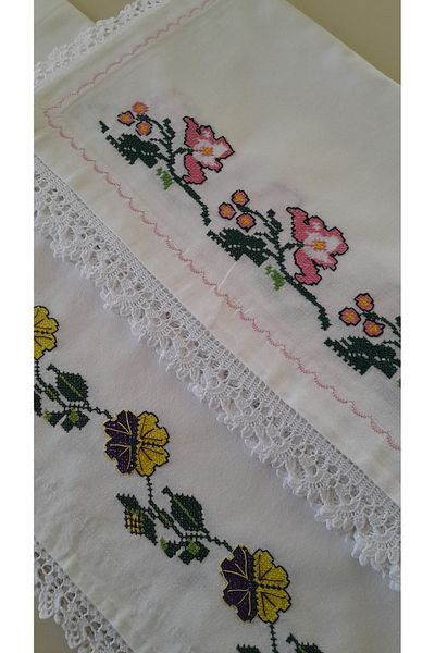 Papatyam 2 Pieces Hand Knitted (150cm) Lace/Dowry Vintage/Techique