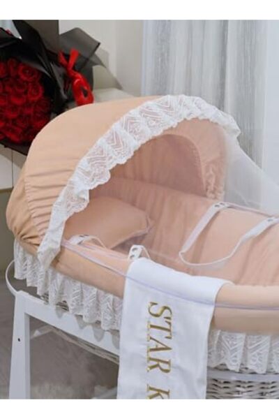 Generic Newborn Moses Basket with Rocking Stand - Wooden Color with Wheels