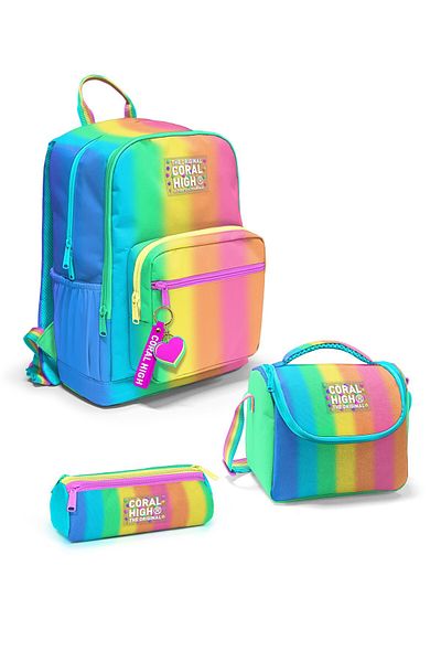 Coral High Colorful Striped 3-Piece School Bag Set Set0123673