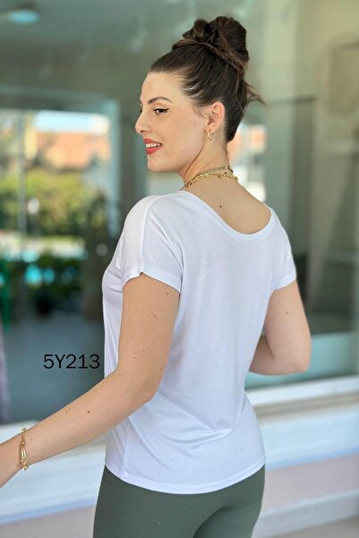 İnce Topuk Bamboo Tshirt That Can Be Worn with Front and Back 5Y213