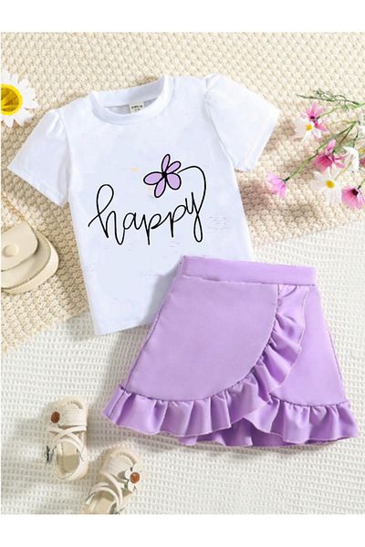 bebekpare Girl's Skirt Suit - Happy Printed Ruffles