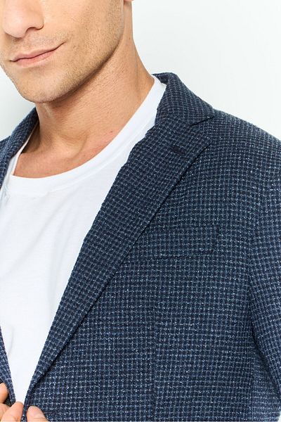 Emporio Armani Men Regular Fit Plaid Semi-Formal Blazer, Navy