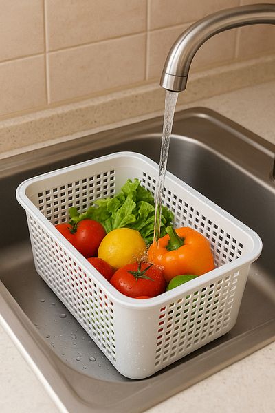 welcomein Refrigerator and Kitchen Organizer Vegetable & Fruit Storage Container with Strainer (Transparent) 2 Pieces 5 Lt