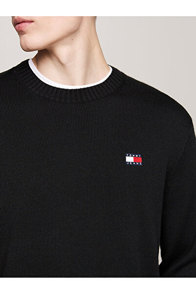 Tommy Hilfiger Erkek Tommy Rozetli Yünlü Kazak - Siyah