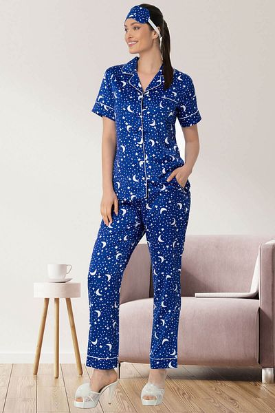 Mecit Pijama Σετ Πιτζάμες Mecit 5473 Navy Blue με κουμπιά σατέν