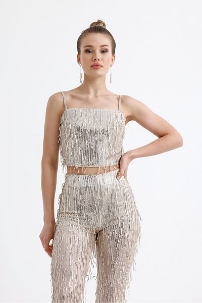 Sense Βραδινό φόρεμα με επένδυση με παγιέτες Bustier Beige BSUT36053