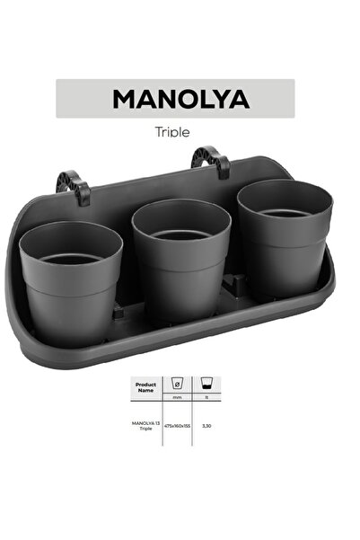 Genel Markalar Manolya 13 Triple Saksı Balkon Saksısı 475x160x155 mm 3,30 lt GRİ