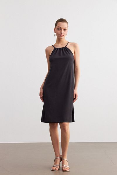 MODAGEN Γυναικείο Μίνι Φόρεμα Ανθρακί Halter Crinkle