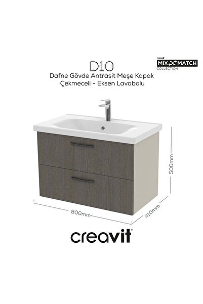 Creavit D20 80 Cm İki Çekmeceli Lav. Dolabı Dafne Melamin (Demonte)