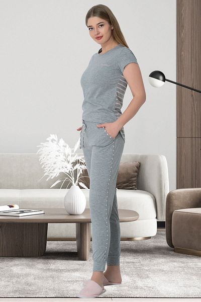 Mecit Pijama Γυναικείο Σετ Πιτζάμες Mecit 5624 Ροζ Ριγέ Γκρι