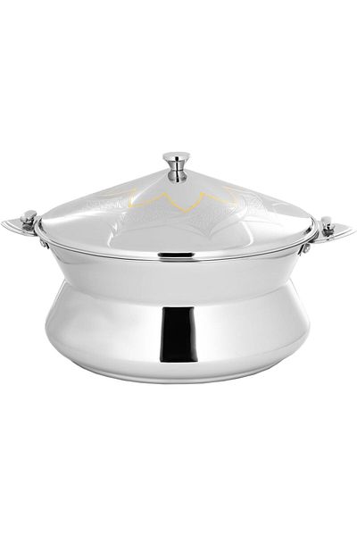 ALSAIF Teamah Hot Pot, S/s With Two Handles, Keeps Food Hot And Fresh For Long Hours, 3500ml, Silver /gold