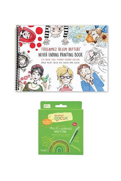 Akademi Çocuk Ballpoint Artbook - 3 25X35 cm & Washable Crayons 6'Lı Chalk