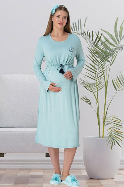 Mecit Pijama Mecit 5539 Turquoise Maternity Nightgown with Nursing Compartment