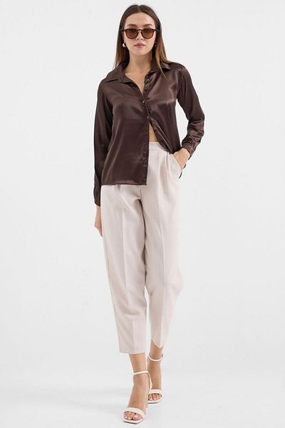MRA Fashion 3964 Lightly Flowing Satin Shirt - Brown