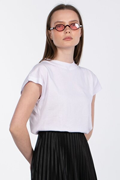 BARRELS AND OIL Düşük Kol Basic T-Shirt - Beyaz