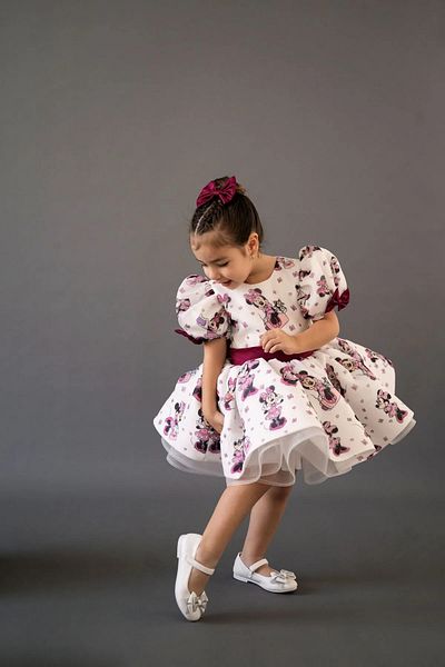 Mashotrend Minnie Mouse Puffy Balloon Sleeves Organza Evening Dress - Minnie Girl Dress - Kids Evening Dress Kids Dress