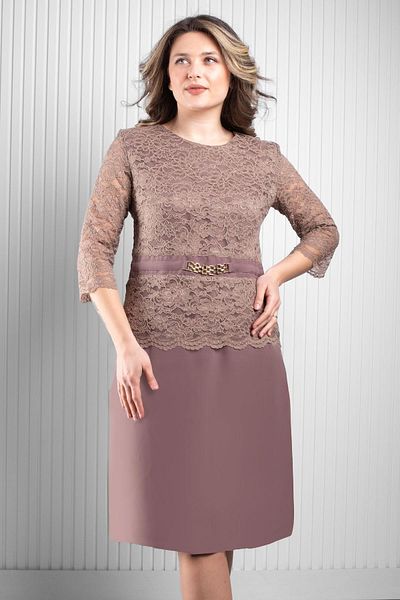 SUBU TASARIM Beige Lace Chain Detail Evening Dress Tbsmda1015