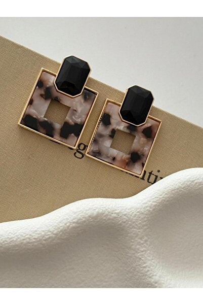 H&S AKSESUAR KARE ZR MODEL LEOPARLI AKRİLİK KÜPE