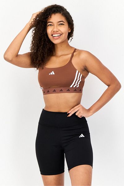 adidas Women Brand Logo Non-padded Sports Bra, Brown